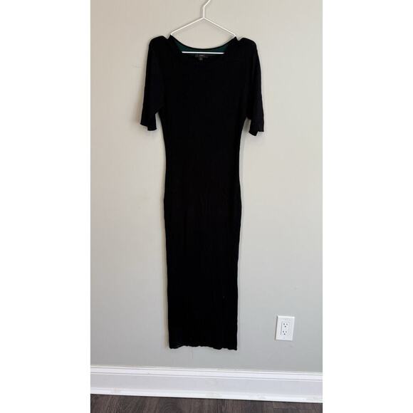J Crew Black Ribbed Flattering Midi Stretch Short Sleeve Dress Size Small 1801 - Picture 1 of 9